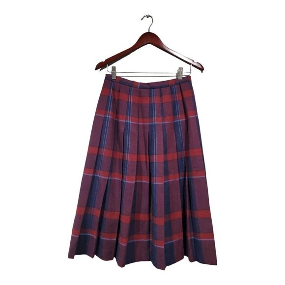 Vintage Madison Women's Wool Blend Plaid Pleated Skirt Red Blue Union Made Sz 12 - Picture 2 of 15